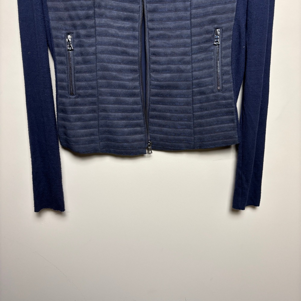Lola & Sophie Cotton Blend Quilted Faux Suede Knit Zip Moto Jacket Womens XS - Picture 3 of 9